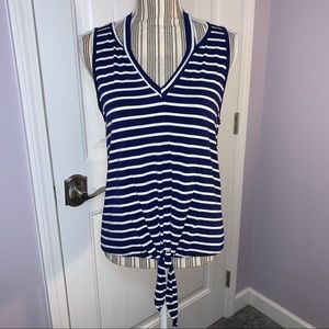 Jolie Navy Blue Striped V-neck Tank Top size L